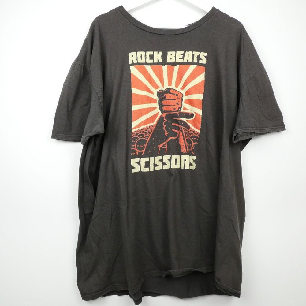 Mens Graphic T Shirt 3XL Gray Short Sleeve Rock Beats Scissors Cotton Anvil